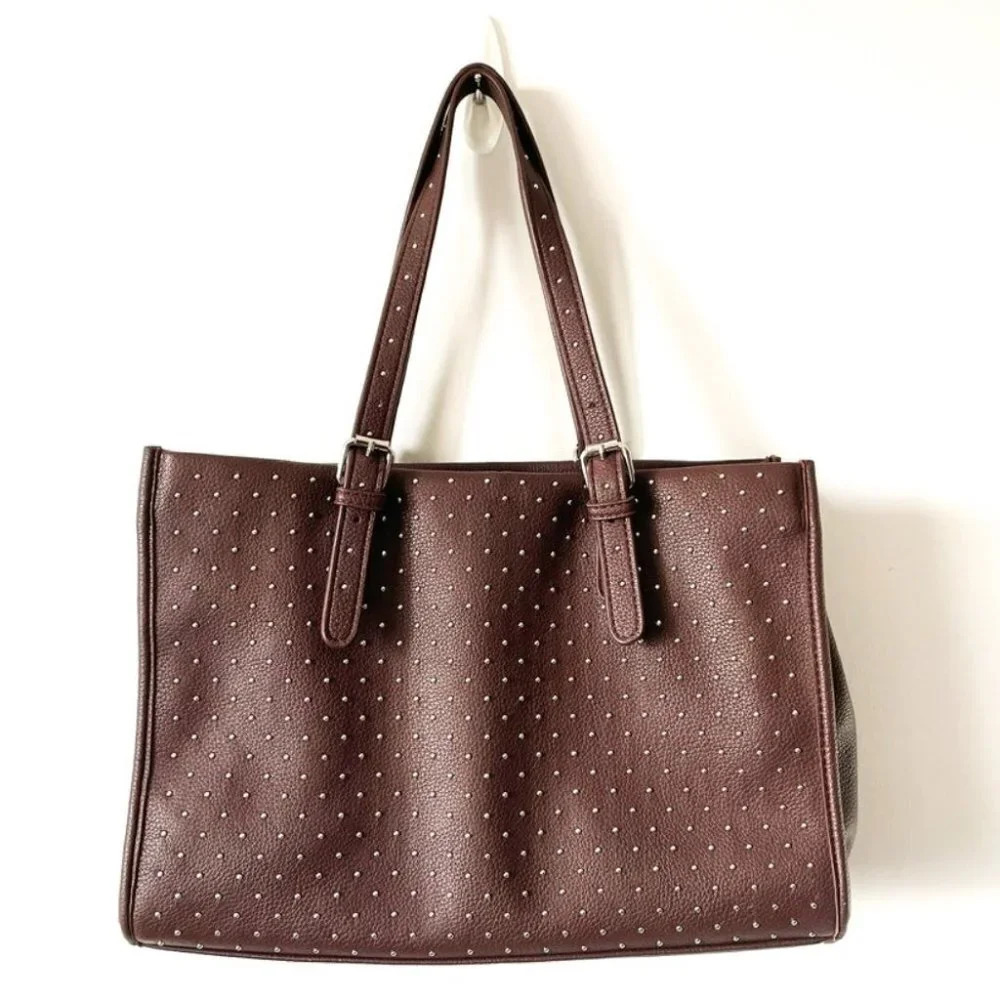 Jeanne  Lottie Leather Brown Metal Dot Multiple Compartment Bag Purse
